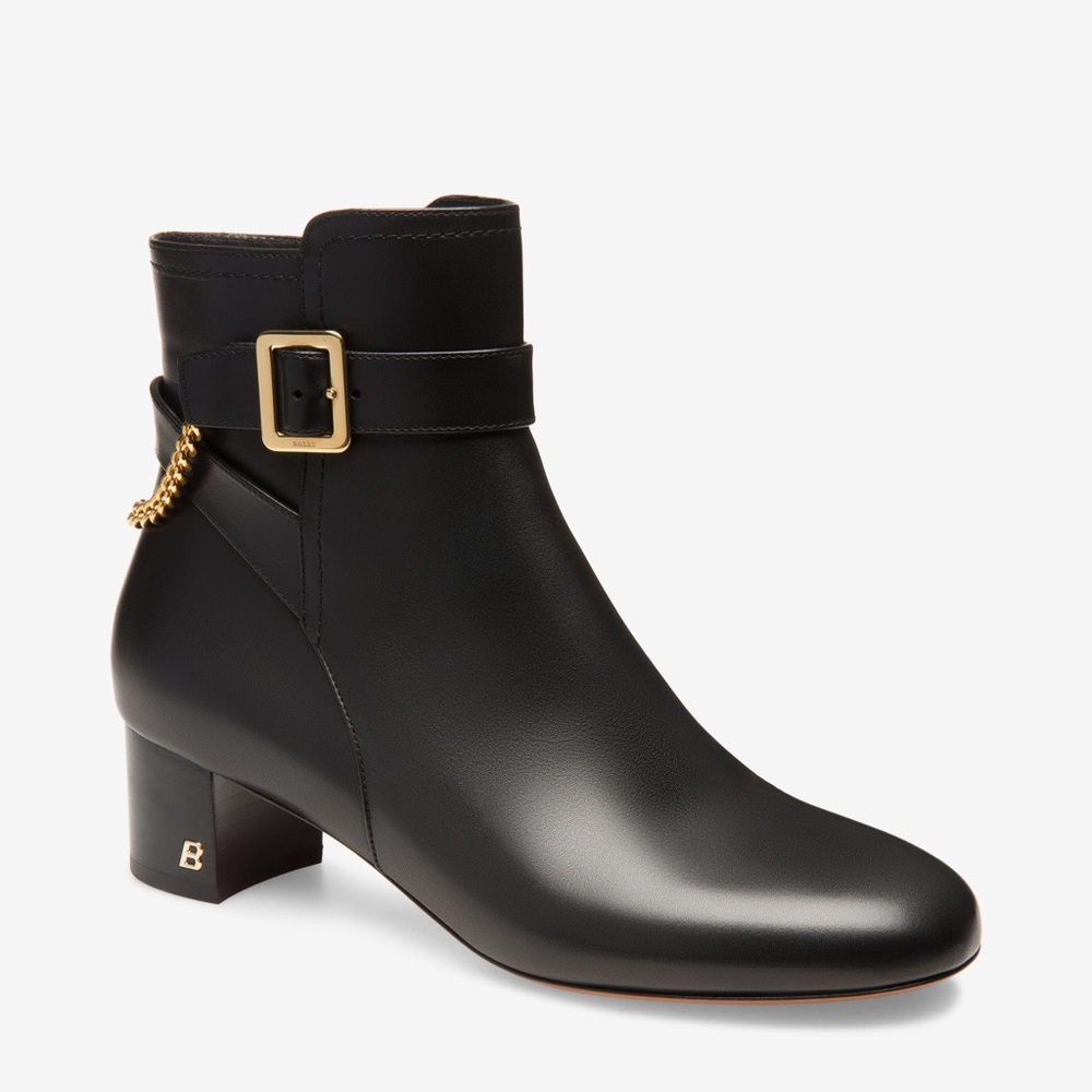 Bally Sylvia Black Leather Bootie size 37 / 6.5